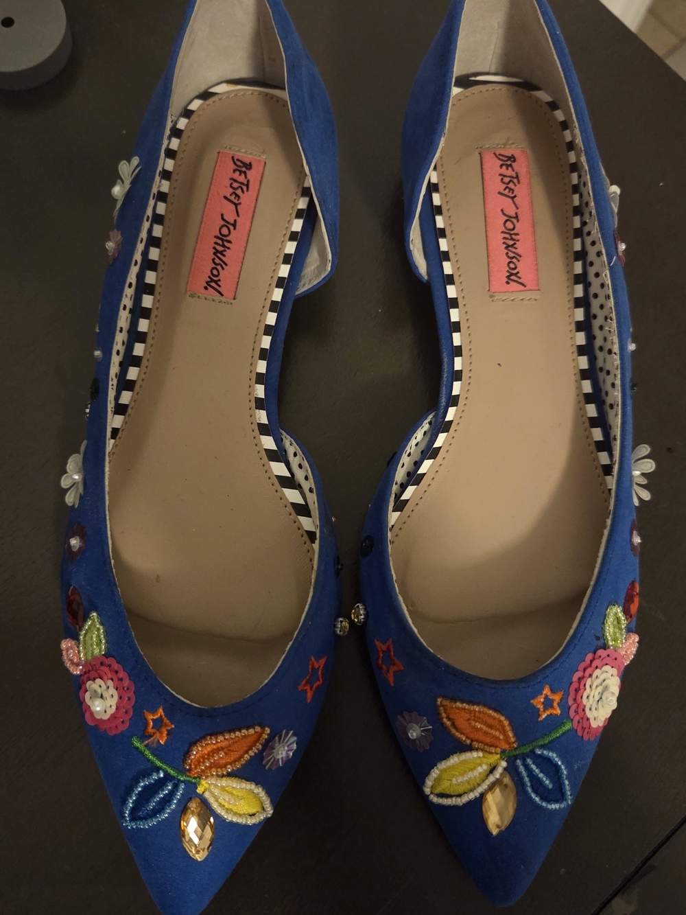 Betsey Johnson Royal Blue Embroidered Pointed Toe Flats
